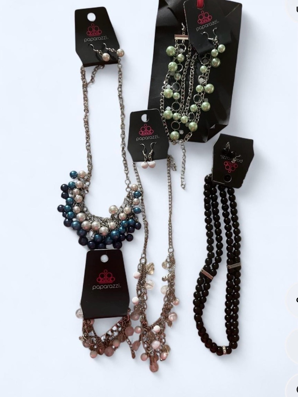 paparazzi Multi-Strand Pearl & Bead Necklace Set in Green, Blue, Pink, Black